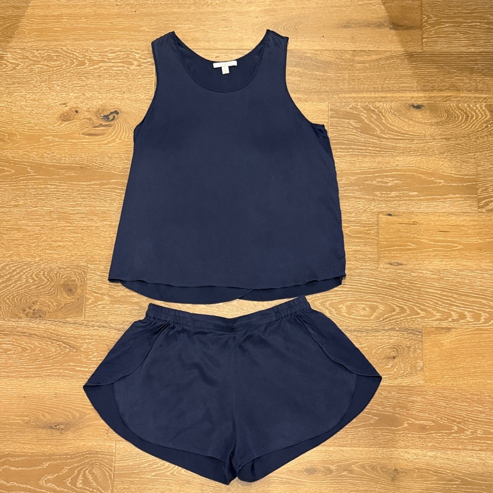 Lunya Navy Washable Silk Sleepwear Set | Size Small